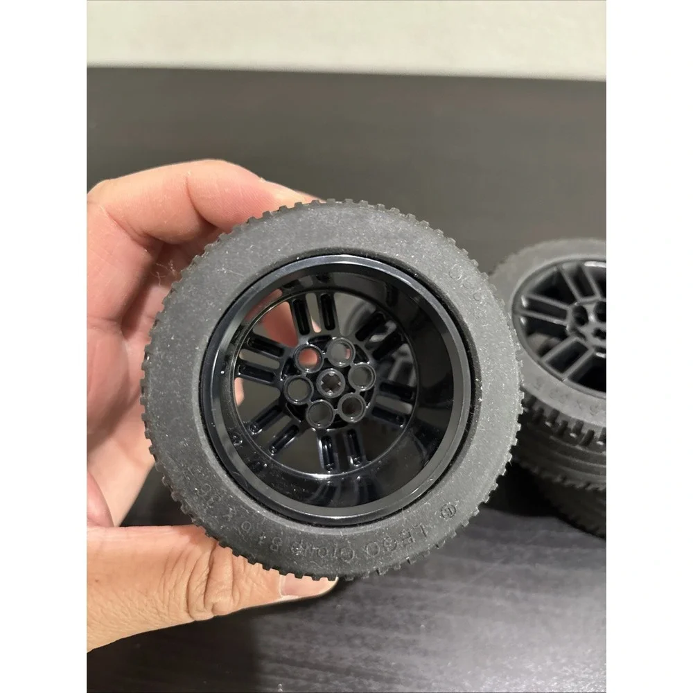 LEGO Technic 6 Pinhole Black Wheels, 81.6 x 36 R Tires, Lot of 4